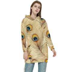 Vintage Peacock Feather Peacock Feather Pattern Background Nature Bird Nature Women s Long Oversized Pullover Hoodie