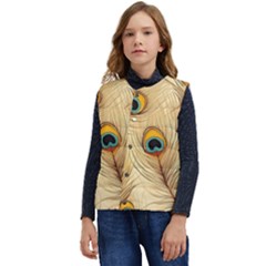 Vintage Peacock Feather Peacock Feather Pattern Background Nature Bird Nature Kid s Button Up Puffer Vest	