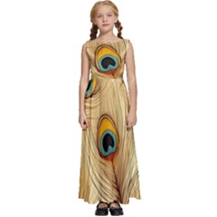 Vintage Peacock Feather Peacock Feather Pattern Background Nature Bird Nature Kids  Satin Sleeveless Maxi Dress