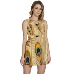 Vintage Peacock Feather Peacock Feather Pattern Background Nature Bird Nature Sleeveless High Waist Mini Dress