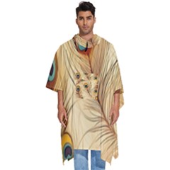 Vintage Peacock Feather Peacock Feather Pattern Background Nature Bird Nature Men s Hooded Rain Ponchos