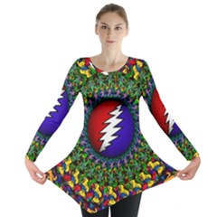 Grateful Dead Bear Pattern Long Sleeve Tunic  by Maspions