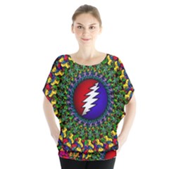 Grateful Dead Bear Pattern Batwing Chiffon Blouse