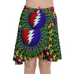 Grateful Dead Bear Pattern Chiffon Wrap Front Skirt