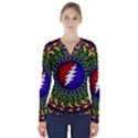 Grateful Dead Bear Pattern V-Neck Long Sleeve Top View1