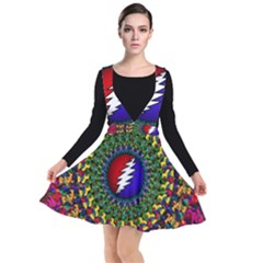 Grateful Dead Bear Pattern Plunge Pinafore Dress