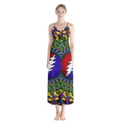 Grateful Dead Bear Pattern Button Up Chiffon Maxi Dress