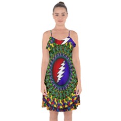 Grateful Dead Bear Pattern Ruffle Detail Chiffon Dress