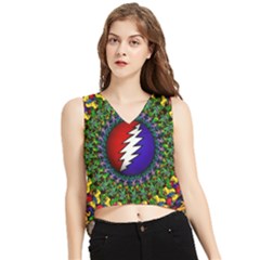 Grateful Dead Bear Pattern V-neck Cropped Tank Top