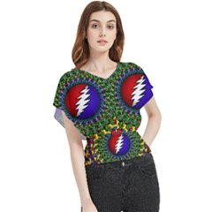 Grateful Dead Bear Pattern Butterfly Chiffon Blouse