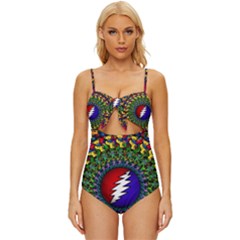 Grateful Dead Bear Pattern Knot Front One-piece Swimsuit