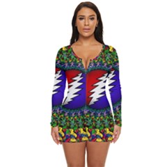 Grateful Dead Bear Pattern Long Sleeve Boyleg Swimsuit