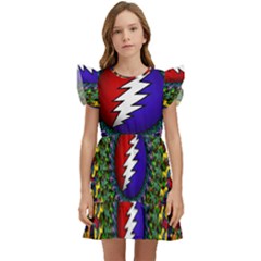 Grateful Dead Bear Pattern Kids  Winged Sleeve Dress