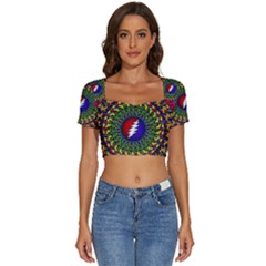 Grateful Dead Bear Pattern Short Sleeve Square Neckline Crop Top 