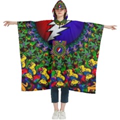 Grateful Dead Bear Pattern Women s Hooded Rain Ponchos