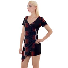 Geometric Pulse Print Design Short Sleeve Asymmetric Mini Dress by dflcprintsclothing