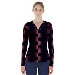 Geometric Pulse Print Design V-neck Long Sleeve Top by dflcprintsclothing