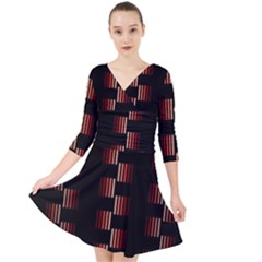 Geometric Pulse Print Design Quarter Sleeve Front Wrap Dress