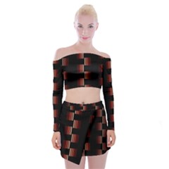 Geometric Pulse Print Design Off Shoulder Top With Mini Skirt Set by dflcprintsclothing