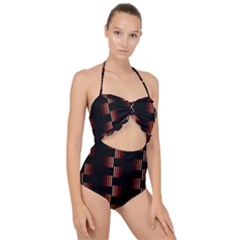 Geometric Pulse Print Design Scallop Top Cut Out Swimsuit by dflcprintsclothing