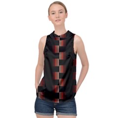 Geometric Pulse Print Design High Neck Satin Top by dflcprintsclothing