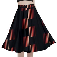 Geometric Pulse Print Design A-line Full Circle Midi Skirt With Pocket