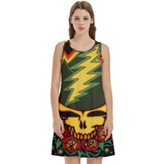 Grateful Dead Steal Your Face Deadhead Hippie Logo Music Round Neck Sleeve Casual Dress With Pockets