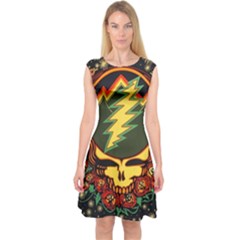 Grateful Dead Steal Your Face Deadhead Hippie Logo Music Capsleeve Midi Dress by Perong