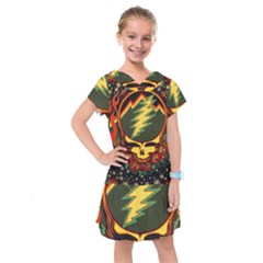 Grateful Dead Steal Your Face Deadhead Hippie Logo Music Kids  Drop Waist Dress by Perong