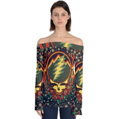 Grateful Dead Steal Your Face Deadhead Hippie Logo Music Off Shoulder Long Sleeve Top by Perong