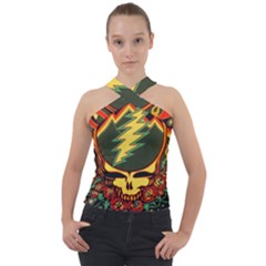 Grateful Dead Steal Your Face Deadhead Hippie Logo Music Cross Neck Velour Top by Perong