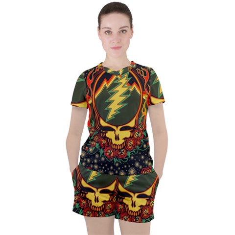 Grateful Dead Steal Your Face Deadhead Hippie Logo Music Women s T-shirt And Shorts Set by Perong