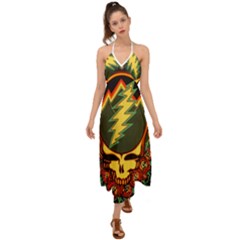 Grateful Dead Steal Your Face Deadhead Hippie Logo Music Halter Tie Back Dress  by Perong