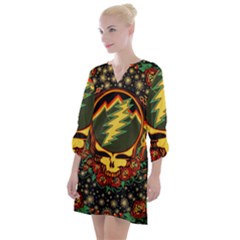 Grateful Dead Steal Your Face Deadhead Hippie Logo Music Open Neck Shift Dress by Perong