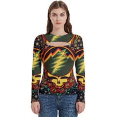 Grateful Dead Steal Your Face Deadhead Hippie Logo Music Women s Cut Out Long Sleeve T-shirt by Perong