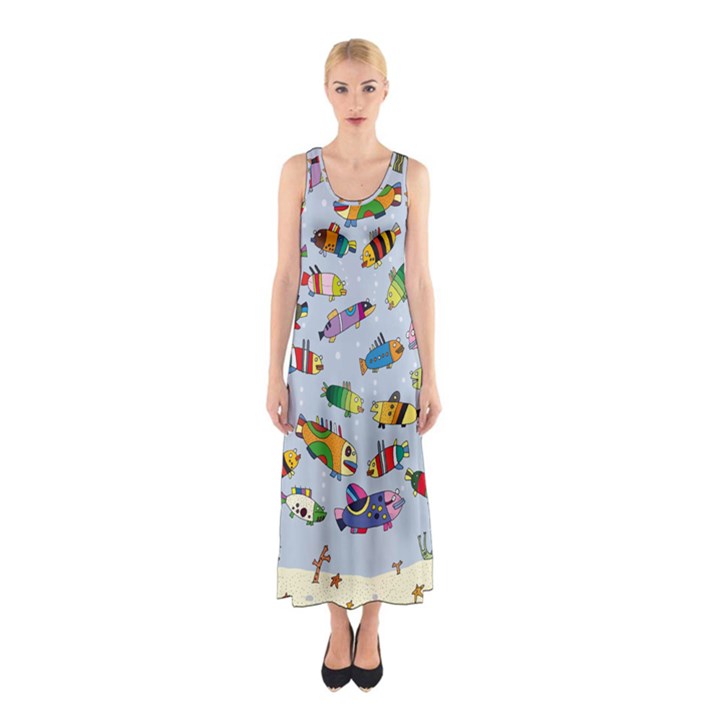 Fish Ocean Sea Water Diving Blue Sleeveless Maxi Dress