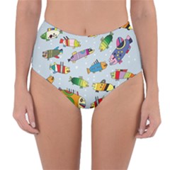 Fish Ocean Sea Water Diving Blue Reversible High-waist Bikini Bottoms by Perong