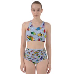 Fish Ocean Sea Water Diving Blue Racer Back Bikini Set by Perong