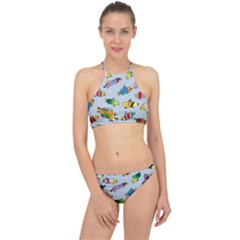 Fish Ocean Sea Water Diving Blue Halter Bikini Set by Perong