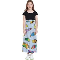 Fish Ocean Sea Water Diving Blue Kids  Flared Maxi Skirt by Perong