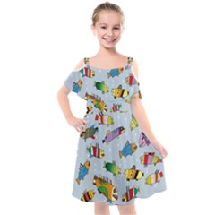 Fish Ocean Sea Water Diving Blue Kids  Cut Out Shoulders Chiffon Dress by Perong