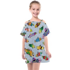 Fish Ocean Sea Water Diving Blue Kids  One Piece Chiffon Dress by Perong