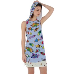 Fish Ocean Sea Water Diving Blue Racer Back Hoodie Dress by Perong