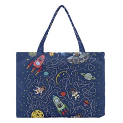 Cat Space Astronaut Rocket Maze Medium Tote Bag by Perong