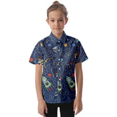 Cat Space Astronaut Rocket Maze Kids  Short Sleeve Shirt by Perong