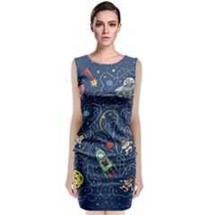 Cat Space Astronaut Rocket Maze Sleeveless Velvet Midi Dress