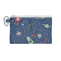 Cat Space Astronaut Rocket Maze Canvas Cosmetic Bag (medium) by Perong