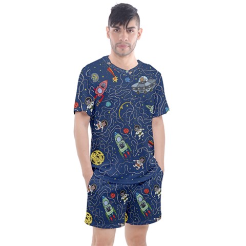 Cat Space Astronaut Rocket Maze Men s Mesh T-shirt And Shorts Set by Perong