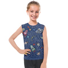 Cat Space Astronaut Rocket Maze Kids  Mesh Tank Top