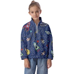 Cat Space Astronaut Rocket Maze Kids  Half Zip Hoodie